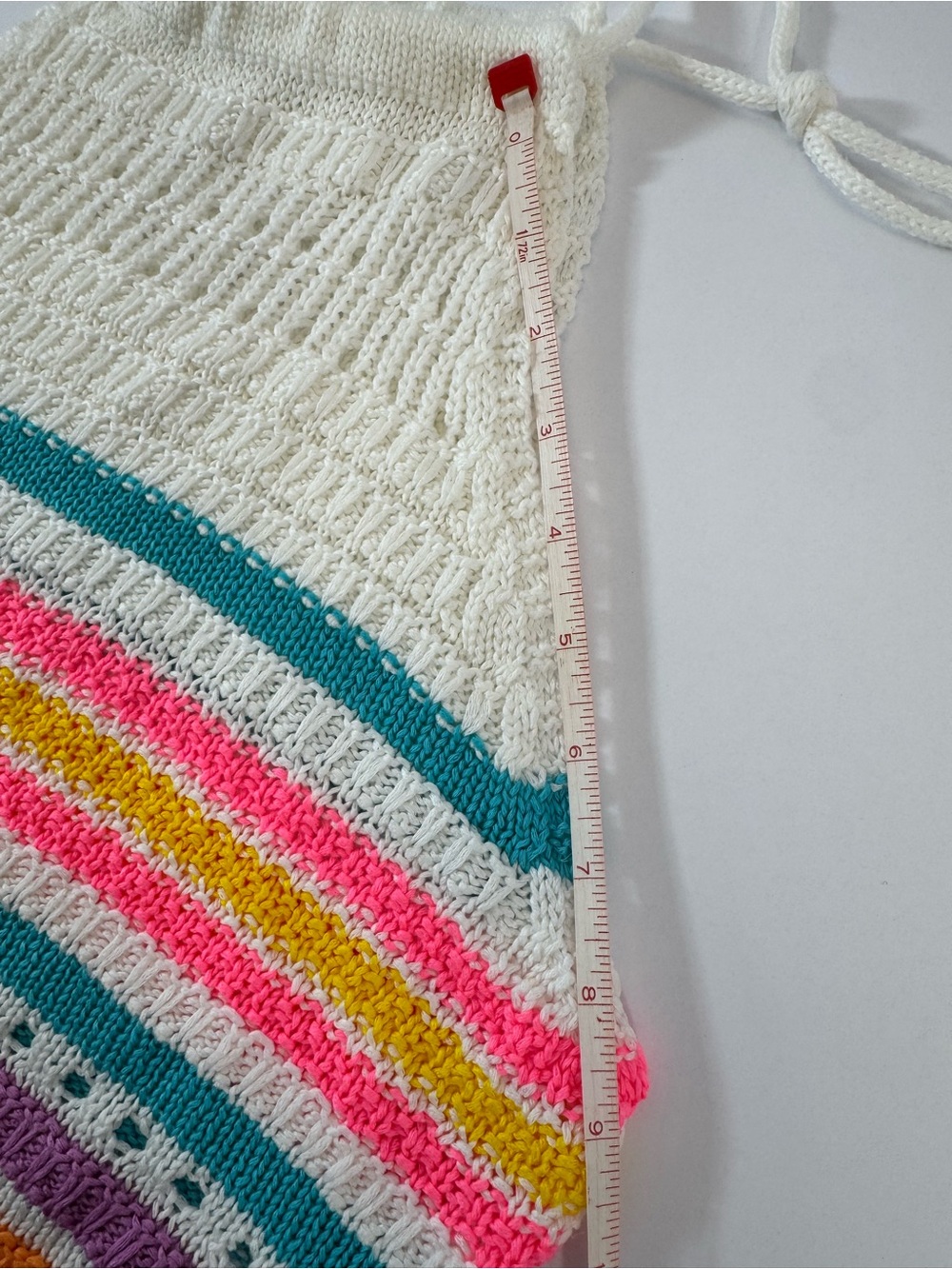 Crochet Halter Crop Top with Multicolor Stripes - White - Picture 11 of 14